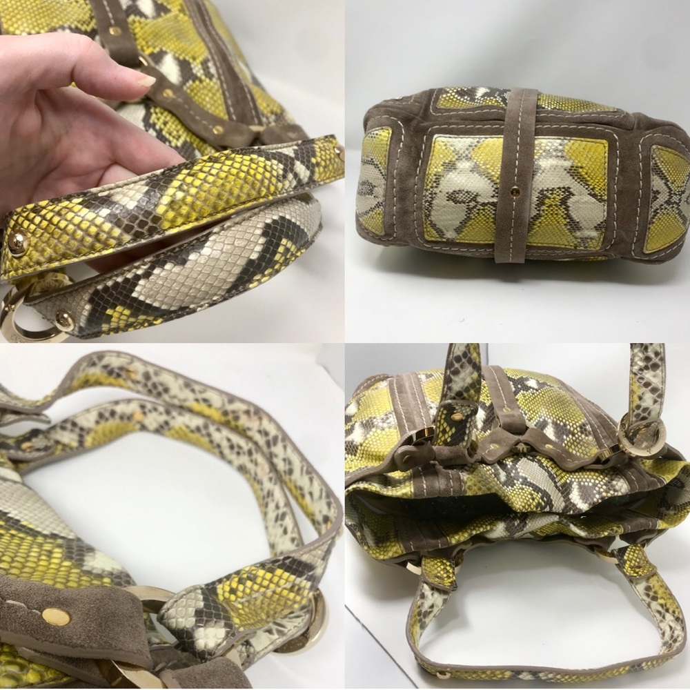 Jimmy Choo Lrg Yellow Python & Suede Harness Tote - image 3